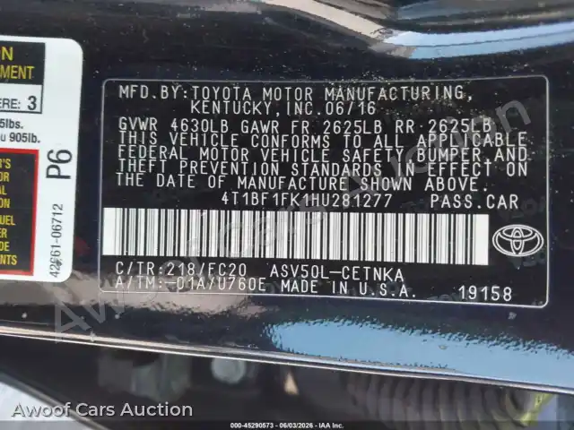 2017 Toyota Camry 4T1BF1FK1HU281277 — Iaai auction photo 9