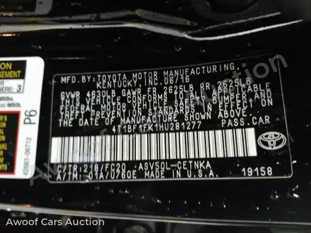 2017 Toyota Camry 4T1BF1FK1HU281277 — Manheim auction photo 14
