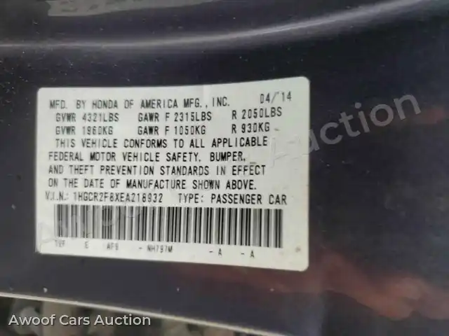 2014 Honda Accord 1HGCR2F8XEA218932 — hoton gwanjo Copart na 12