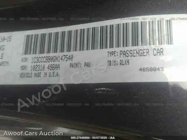 2016 Chrysler 200 1C3CCCBB0GN147540 — Iaai auction photo 9
