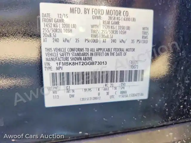 2016 Ford Explorer 1FM5K8HT2GGB73013 — Copart auction photo 13