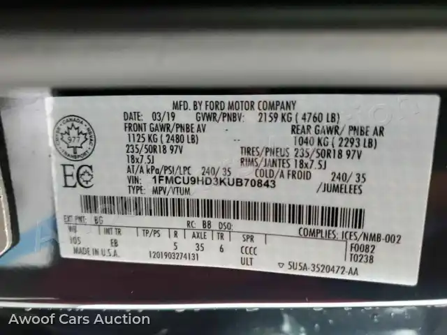 2019 Ford Escape 1FMCU9HD3KUB70843 — photo 26 de la vente Manheim