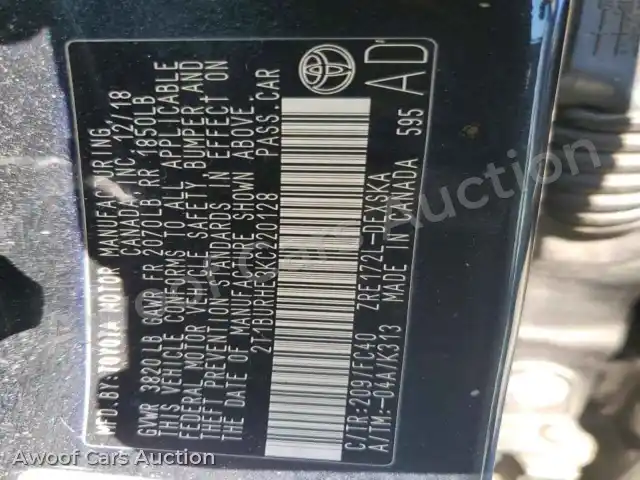 2019 Toyota Corolla 2T1BURHE3KC220128 — Copart auction photo 12