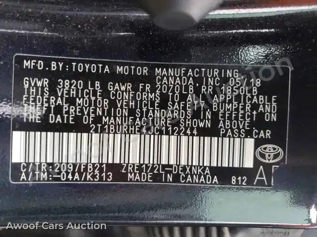 2018 Toyota Corolla 2T1BURHE4JC112244 — Copart auction photo 12