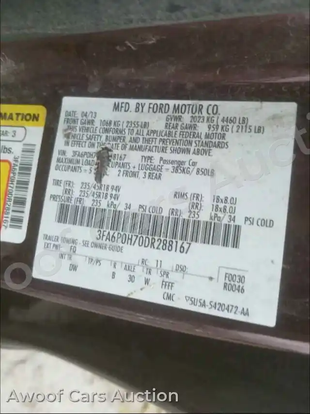2013 Ford Fusion 3FA6P0H70DR288167 — Copart auction photo 10