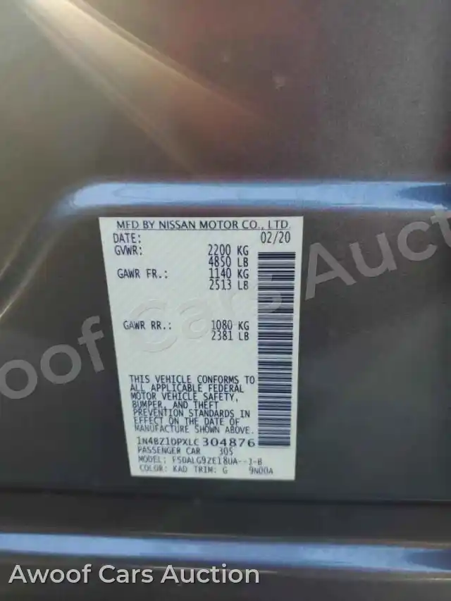 2020 Nissan Leaf 1N4BZ1DPXLC304876 — hoton gwanjo Copart na 12