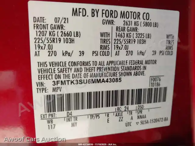 2021 Ford Mustang Mach-E 3FMTK3SU6MMA43085 — Iaai auction photo 9