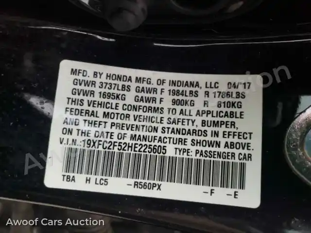 2017 Honda Civic 19XFC2F52HE225605 — Copart auction photo 10