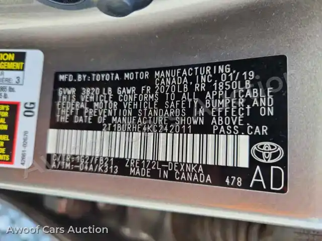 2019 Toyota Corolla 2T1BURHE4KC242011 — Copart auction photo 13