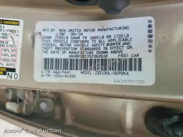 2005 Toyota Corolla 1NXBR32E35Z362618 — hoton gwanjo Copart na 12