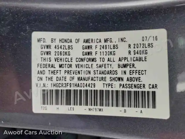 2017 Honda Accord 1HGCR3F91HA004429 — Copart auction photo 12