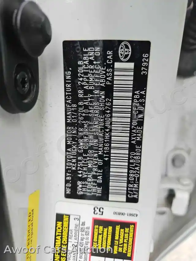 2018 Toyota Camry 4T1B61HK4JU064762 — Manheim auction photo 15