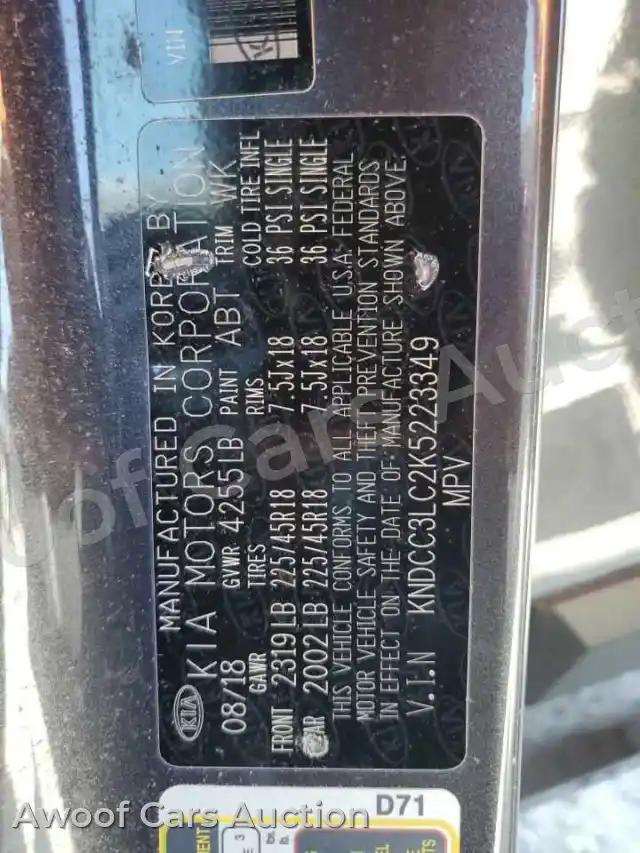 2019 Kia Niro KNDCC3LC2K5223349 — hoton gwanjo Copart na 13