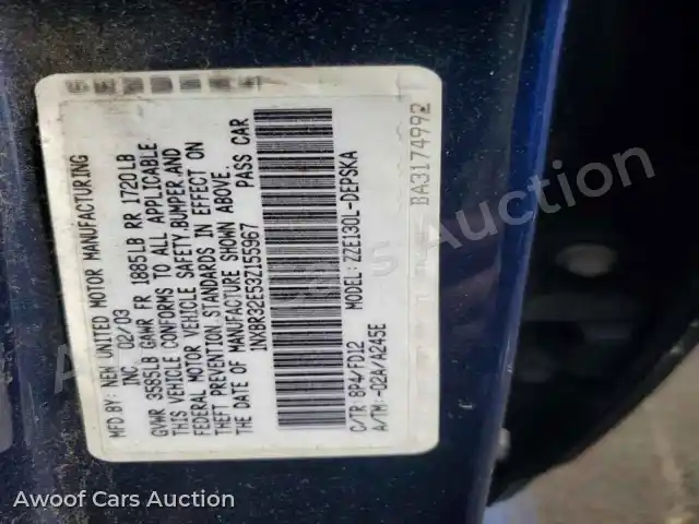 2003 Toyota Corolla 1NXBR32E53Z155967 — hoton gwanjo Copart na 12