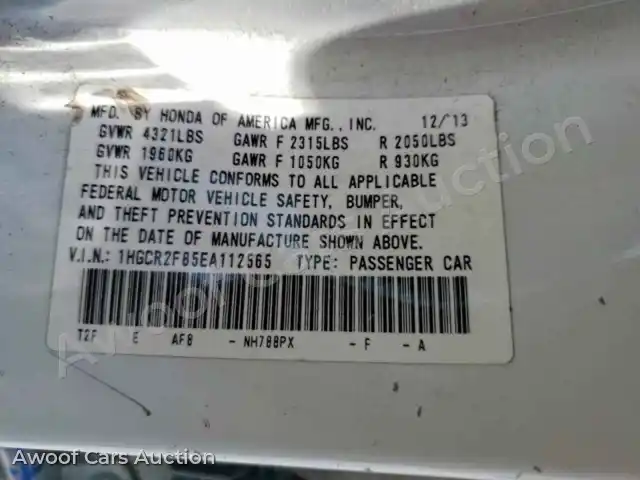 2014 Honda Accord 1HGCR2F85EA112565 — hoton gwanjo Copart na 12