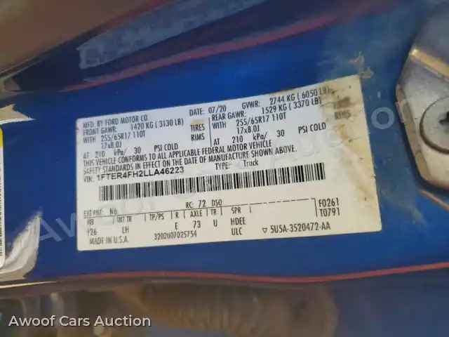 2020 Ford Ranger 1FTER4FH2LLA46223 — photo 12 de la vente Copart