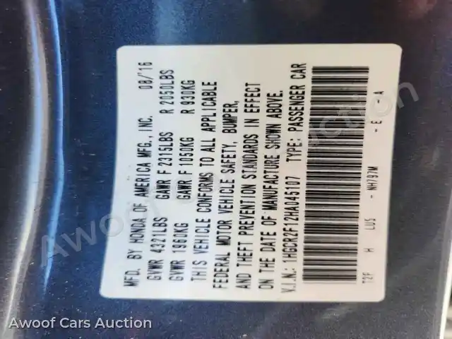 2017 Honda Accord 1HGCR2F12HA045107 — Copart auction photo 12