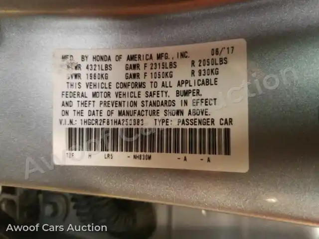 2017 Honda Accord 1HGCR2F81HA250883 — Manheim auction photo 11