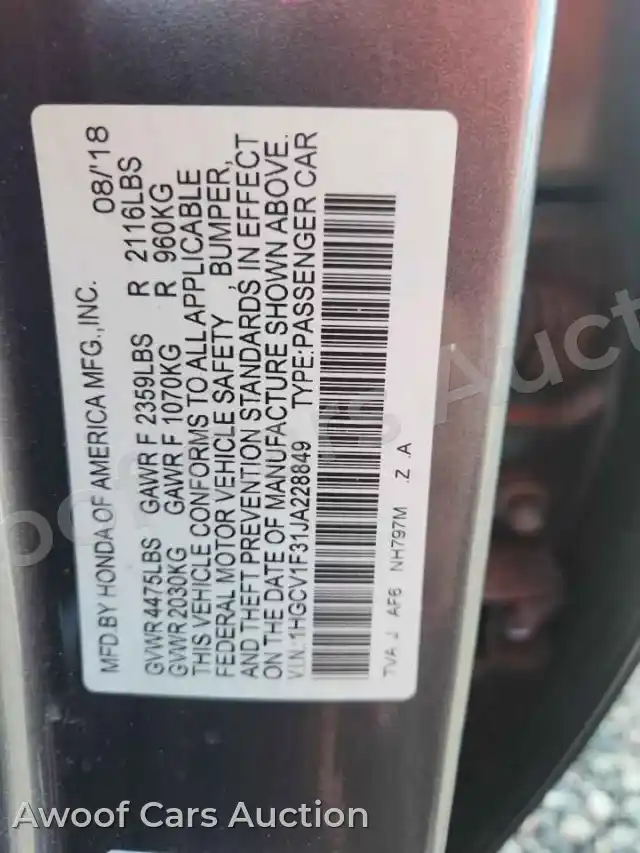 2018 Honda Accord 1HGCV1F31JA228849 — Copart auction photo 12