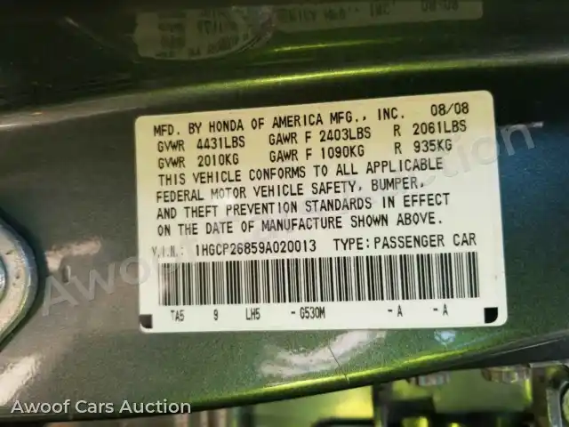 2009 Honda Accord 1HGCP26859A020013 — Manheim auction photo 11