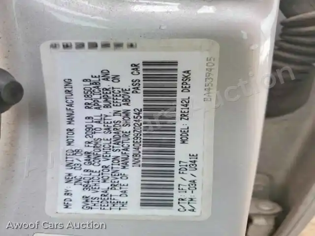 2009 Toyota Corolla 1NXBU40E99Z024542 — hoton gwanjo Copart na 12