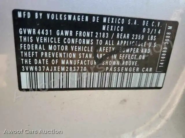 2014 Volkswagen Jetta 3VW637AJXEM283770 — photo 12 de la vente Copart