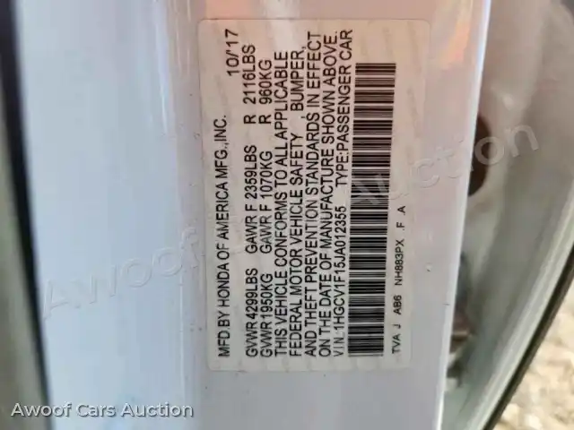2018 Honda Accord 1HGCV1F15JA012355 — photo 12 de la vente Copart