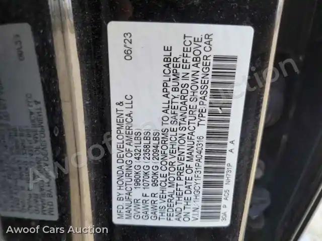 2023 Honda Accord 1HGCY1F31PA040316 — Copart auction photo 12