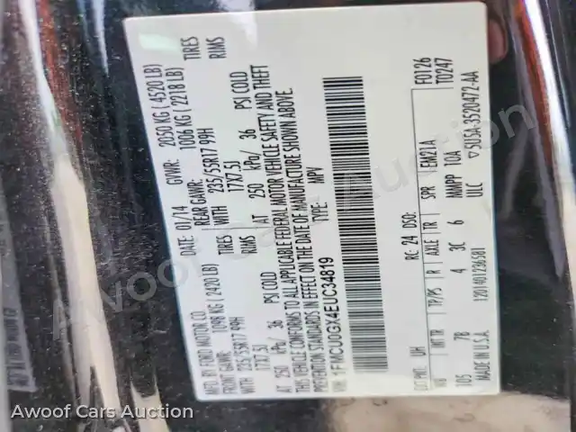 2014 Ford Escape 1FMCU0GX4EUC34819 — Copart auction photo 13