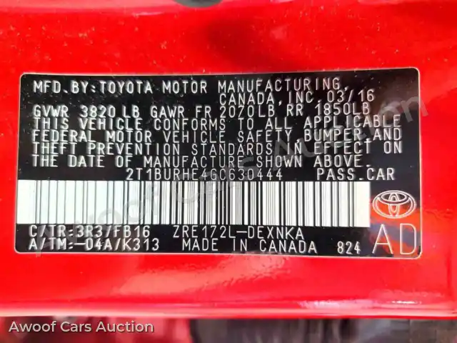 2016 Toyota Corolla 2T1BURHE4GC630444 — Copart auction photo 12