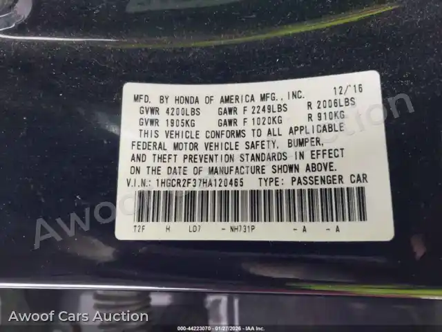 2017 Honda Accord 1HGCR2F37HA120465 — Iaai auction photo 9