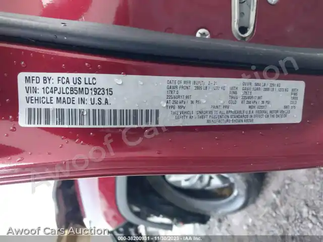 2021 Jeep Cherokee 1C4PJLCB5MD192315 — photo 9 de la vente Iaai
