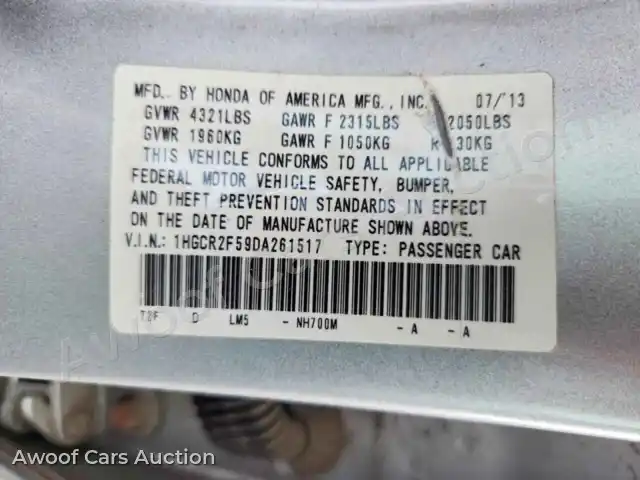 2013 Honda Accord 1HGCR2F59DA261517 — Copart auction photo 12