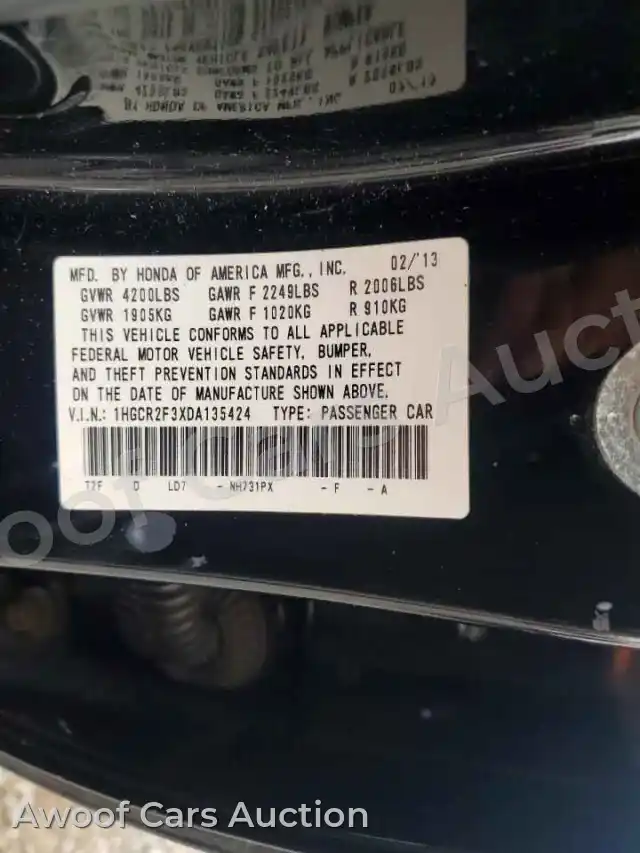 2013 Honda Accord 1HGCR2F3XDA135424 — photo 12 de la vente Copart