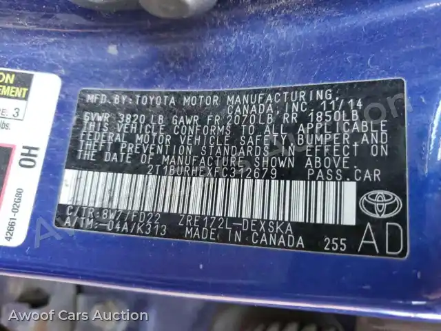 2015 Toyota Corolla 2T1BURHEXFC312679 — Copart auction photo 12