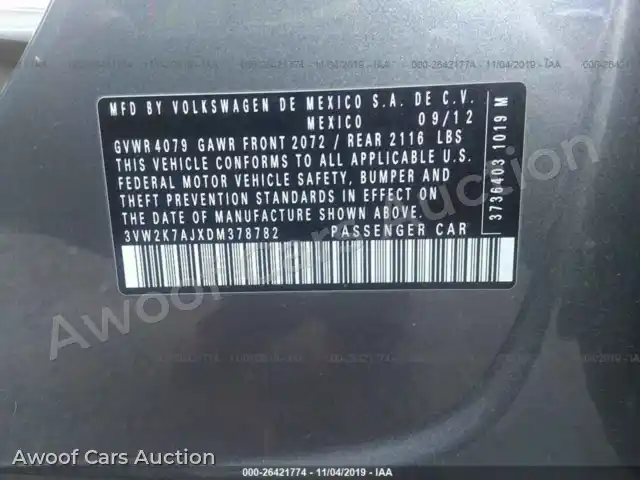 2013 Volkswagen Jetta 3VW2K7AJXDM378782 — Iaai auction photo 9