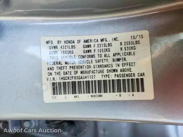 2016 Honda Accord 1HGCR2F8XGA041107 — Copart auction photo 13