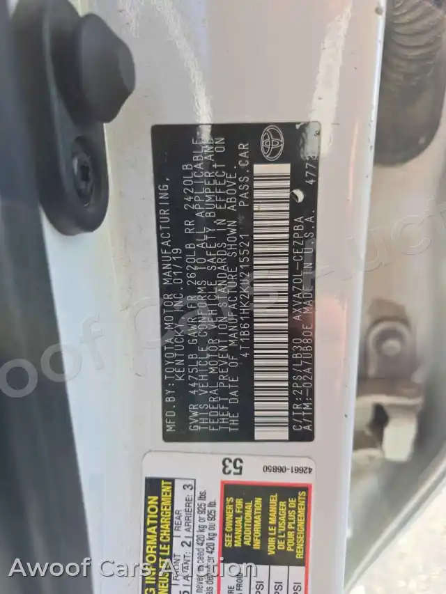 2019 Toyota Camry 4T1B61HK2KU215521 — Manheim auction photo 15