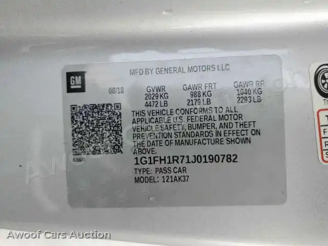 2018 Chevrolet Camaro 1G1FH1R71J0190782 — hoton gwanjo Manheim na 14