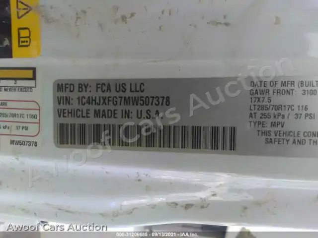 2021 Jeep Wrangler 1C4HJXFG7MW507378 — Iaai auction photo 9