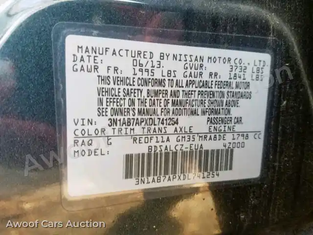2013 Nissan Sentra 3N1AB7APXDL741254 — hoton gwanjo Copart na 10