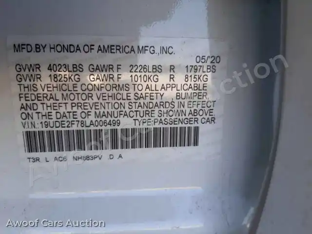 2020 Acura ILX 19UDE2F78LA006499 — Copart auction photo 10
