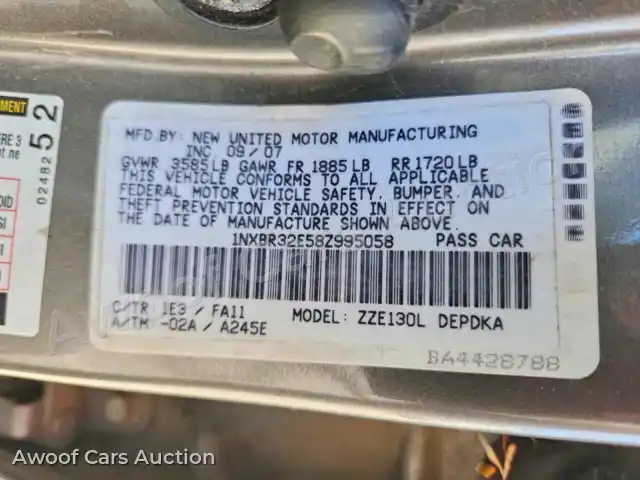 2008 Toyota Corolla 1NXBR32E58Z995058 — hoton gwanjo Copart na 12