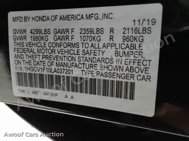 2020 Honda Accord 1HGCV1F10LA037201 — Manheim auction photo 14