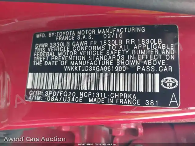 2016 Toyota Yaris VNKKTUD3XGA061900 — Iaai auction photo 9