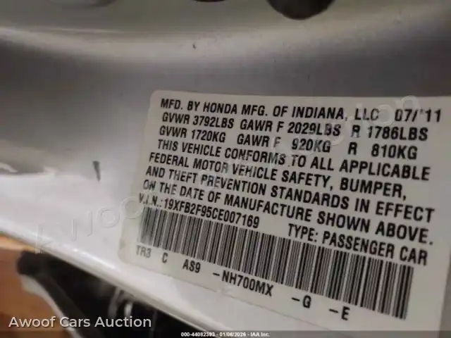 2012 Honda Civic 19XFB2F95CE007169 — Iaai auction photo 9