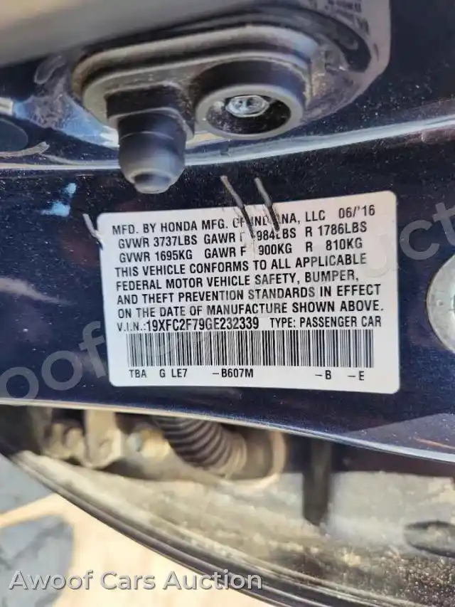 2016 Honda Civic 19XFC2F79GE232339 — Copart auction photo 12