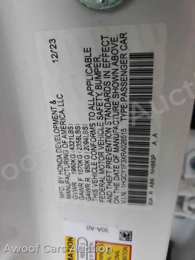 2024 Honda Accord 1HGCY1F3XRA026515 — photo 13 de la vente Copart