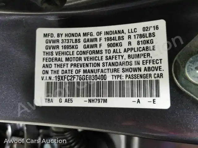2016 Honda Civic 19XFC2F76GE030400 — Manheim auction photo 15