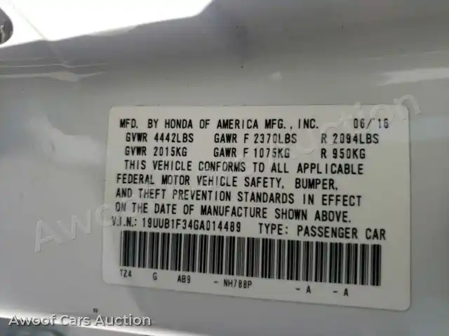 2016 Acura TLX 19UUB1F34GA014489 — Copart auction photo 10